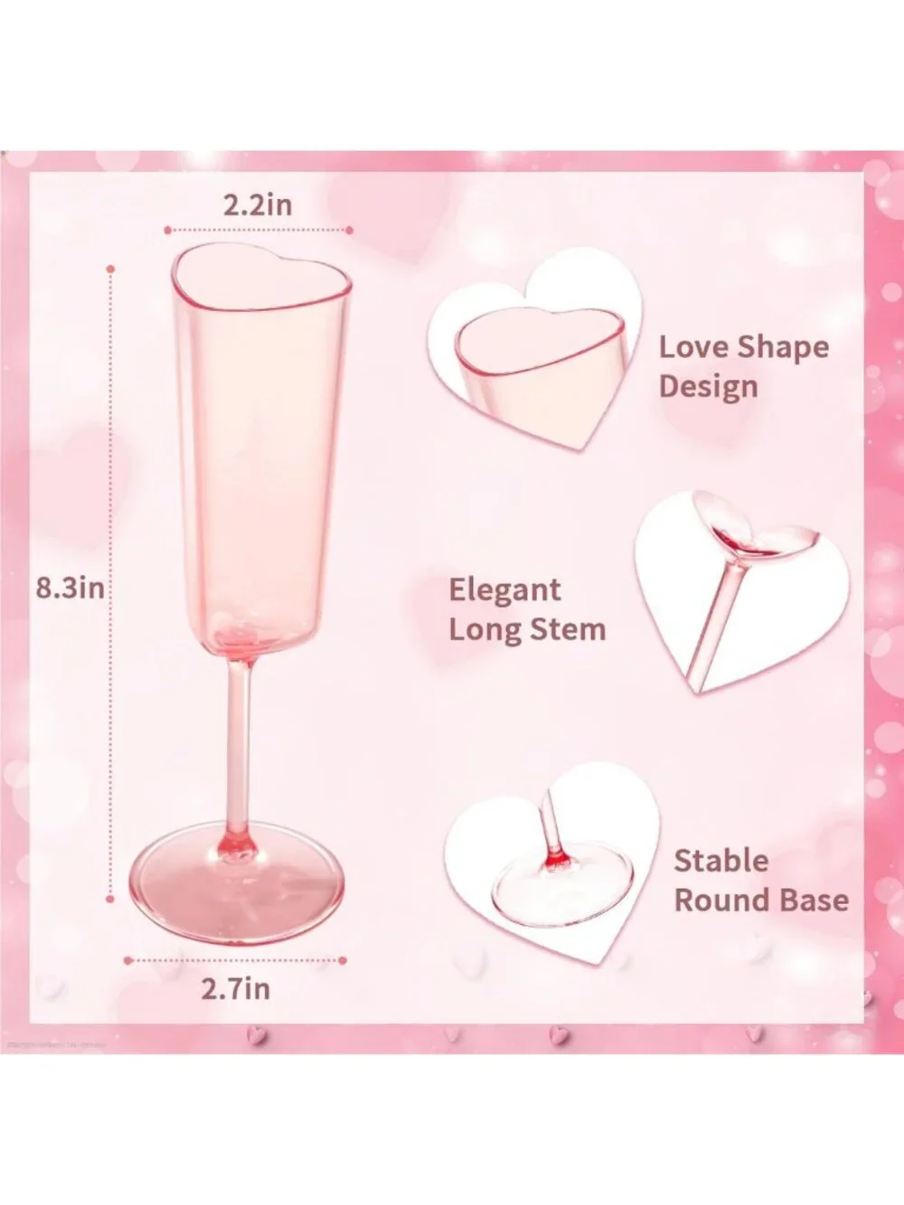 12 PCS Heart Shaped Champagne Flutes - Elegant Plastic Goblets for Weddings
